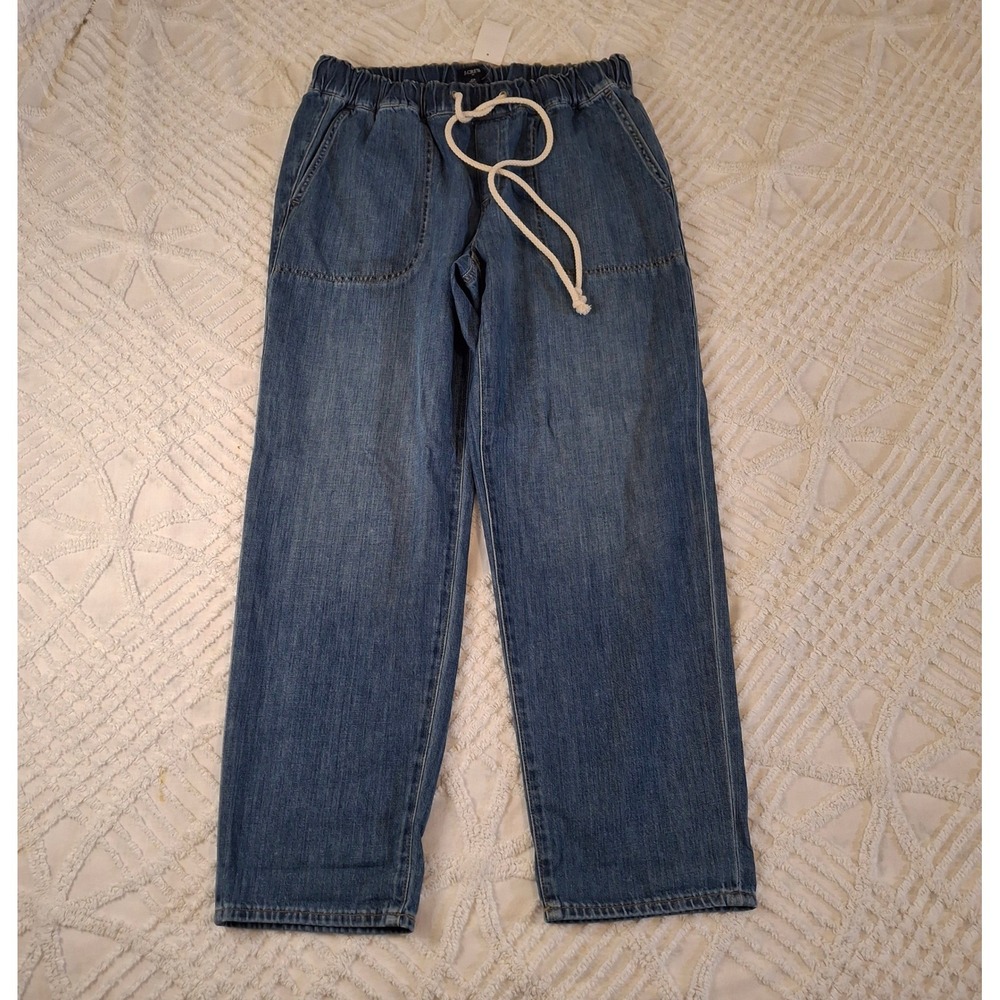 J.Crew Womens 29 Denim Relaxed Straight Pants Blue Elastic Waist NWT